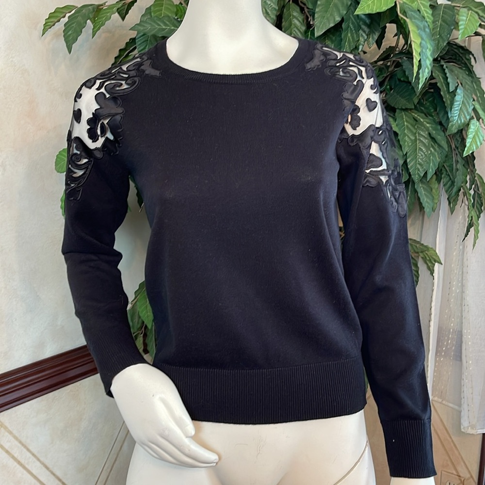 INC MESH & SATIN SHOULDER SWEATER